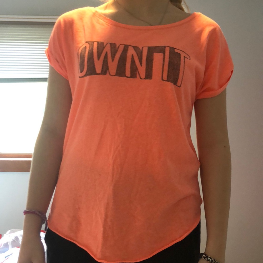 orange neon “own it” t-shirt